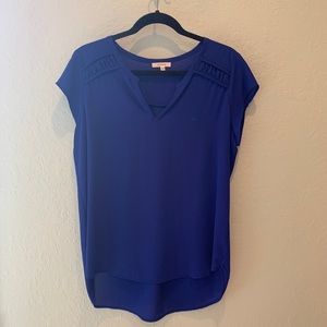 Cobalt royal blue short sleeve blouse v neck